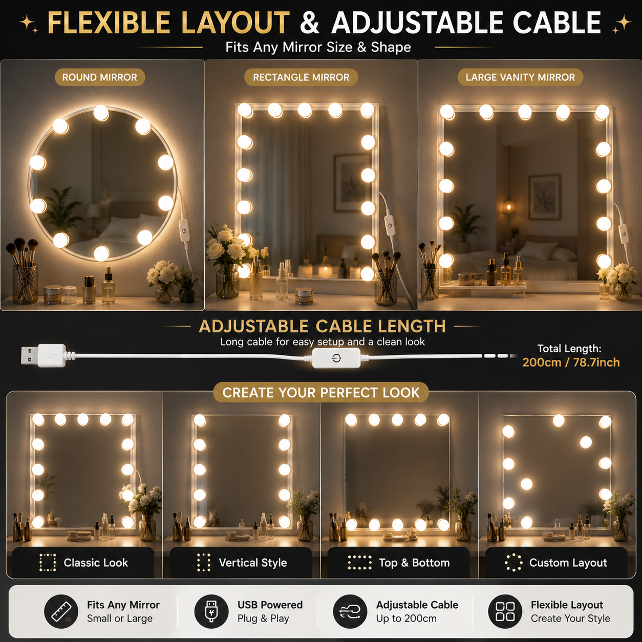 LED Vanity Mirror Lights | 3 Color Dimmable Makeup Light Kit