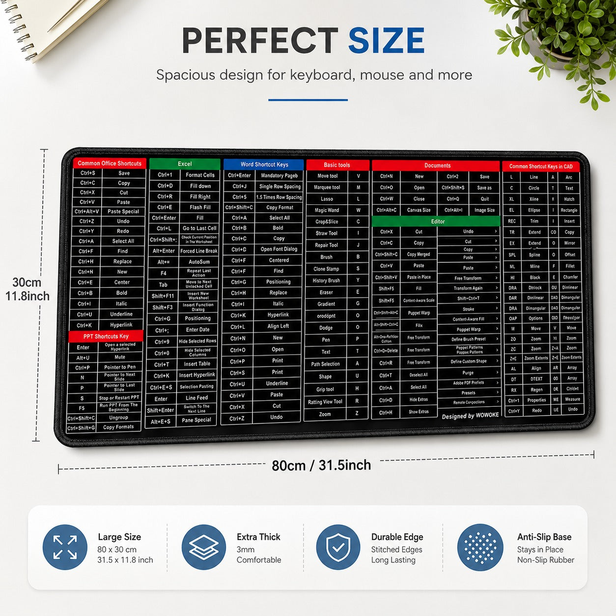 Large Keyboard & Mouse Pad 31.5 x 12 Inch