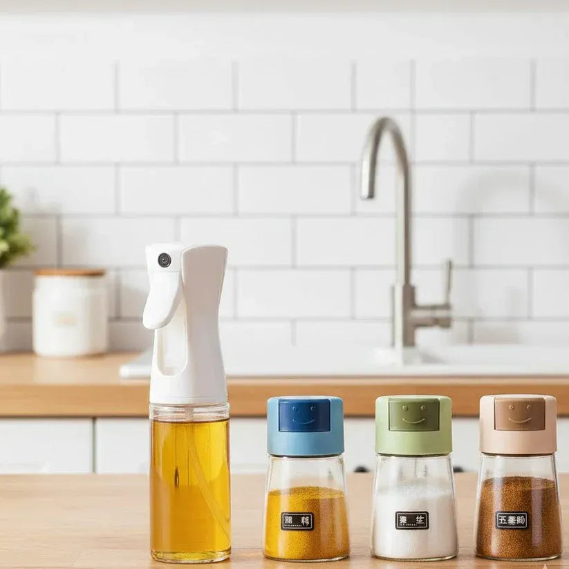 4PCS Daisy Glass Oil & Spice Organizer Set with Oil Bottle
