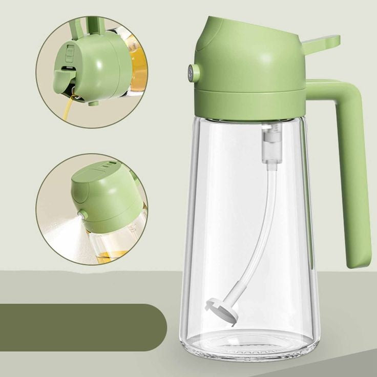 2-in-1 Oil Spray Bottle 470ml | Glass Oil Sprayer for Kitchen