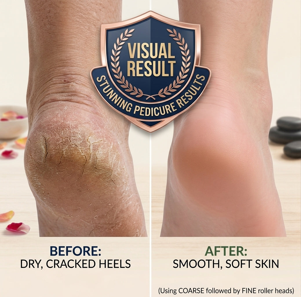 Rechargeable Electric Foot Callus Remover with Extra Roller Head | LED Pedicure Tool for Cracked Heels & Dead Skin
