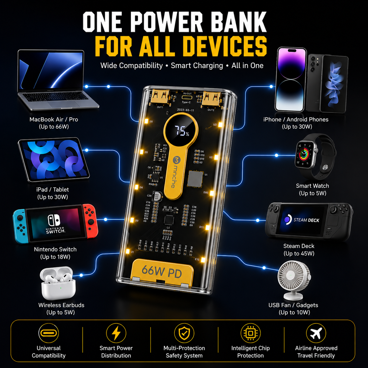 Bolt B102 10000mAh Power Bank | 12W Fast Charging & 4 Cables