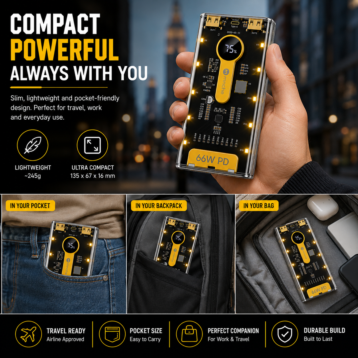 Bolt B102 10000mAh Power Bank | 12W Fast Charging & 4 Cables