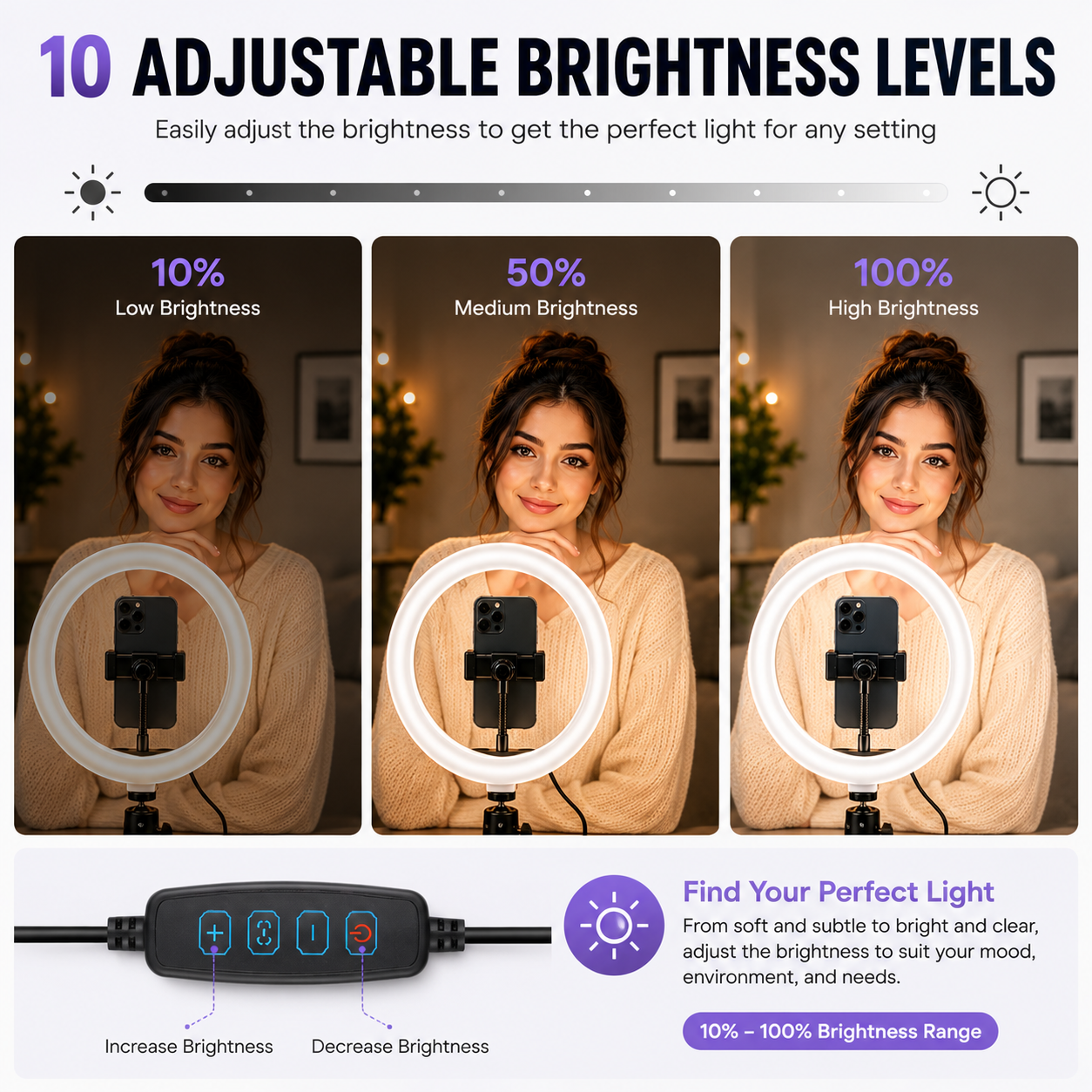 26CM LED Ring Light with Phone Holder & Remote Control
