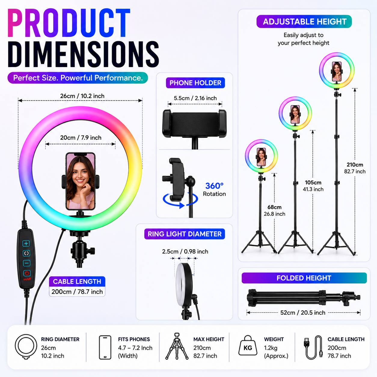 26CM MJ26 RGB LED Ring Light with Tripod & Phone Holder