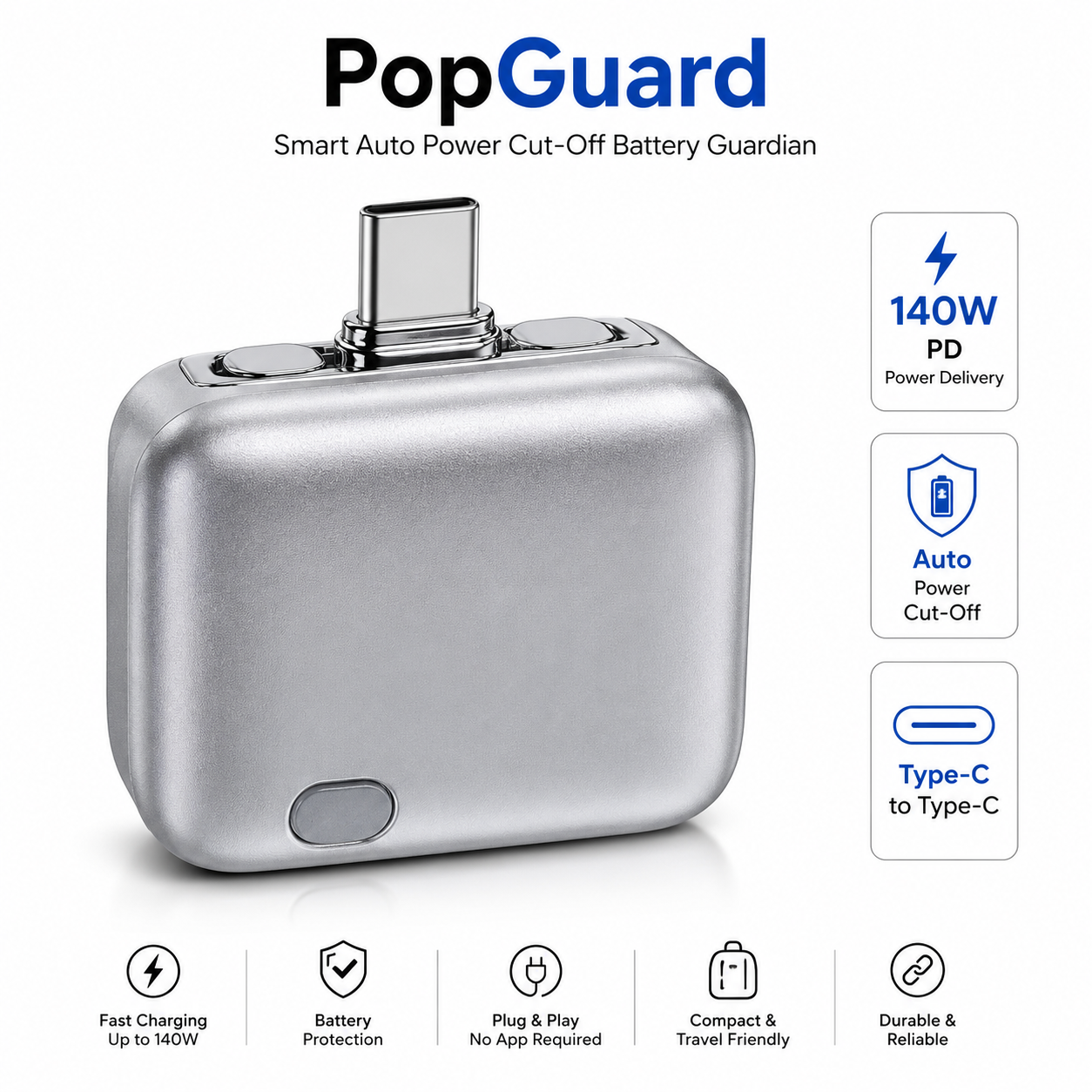 PopGuard 140W Auto Charging Disconnector | USB-C Battery Guard