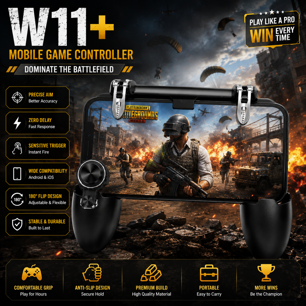 W11+ PUBG Mobile Game Controller for Android & iPhone