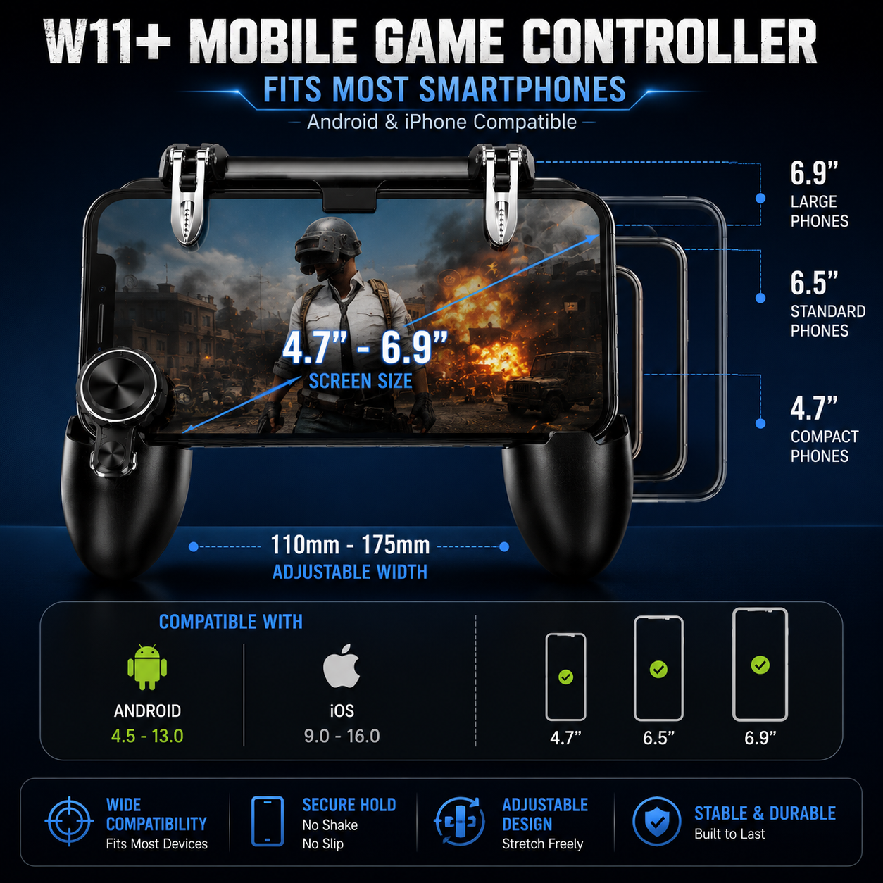 W11+ PUBG Mobile Game Controller for Android & iPhone