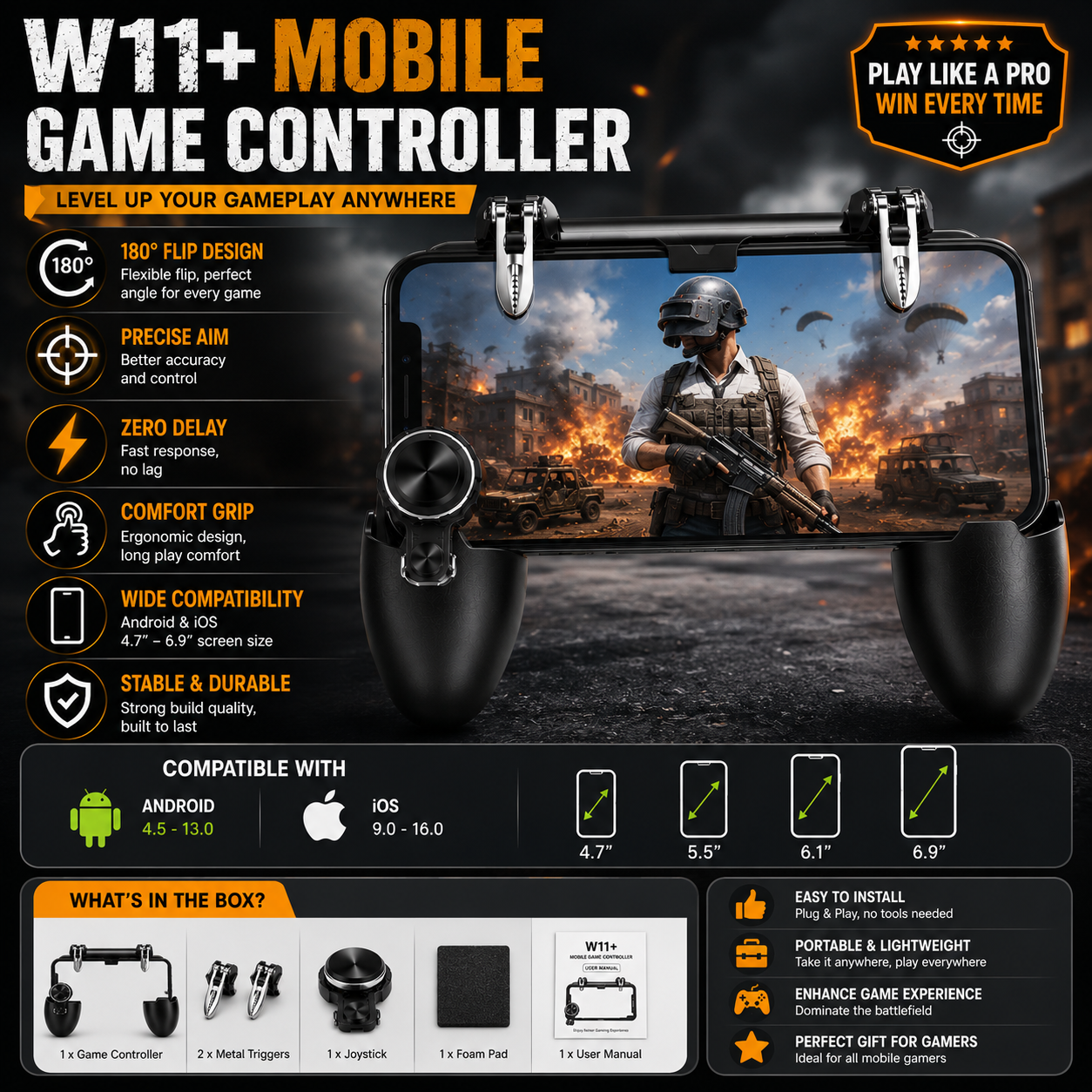 W11+ PUBG Mobile Game Controller for Android & iPhone