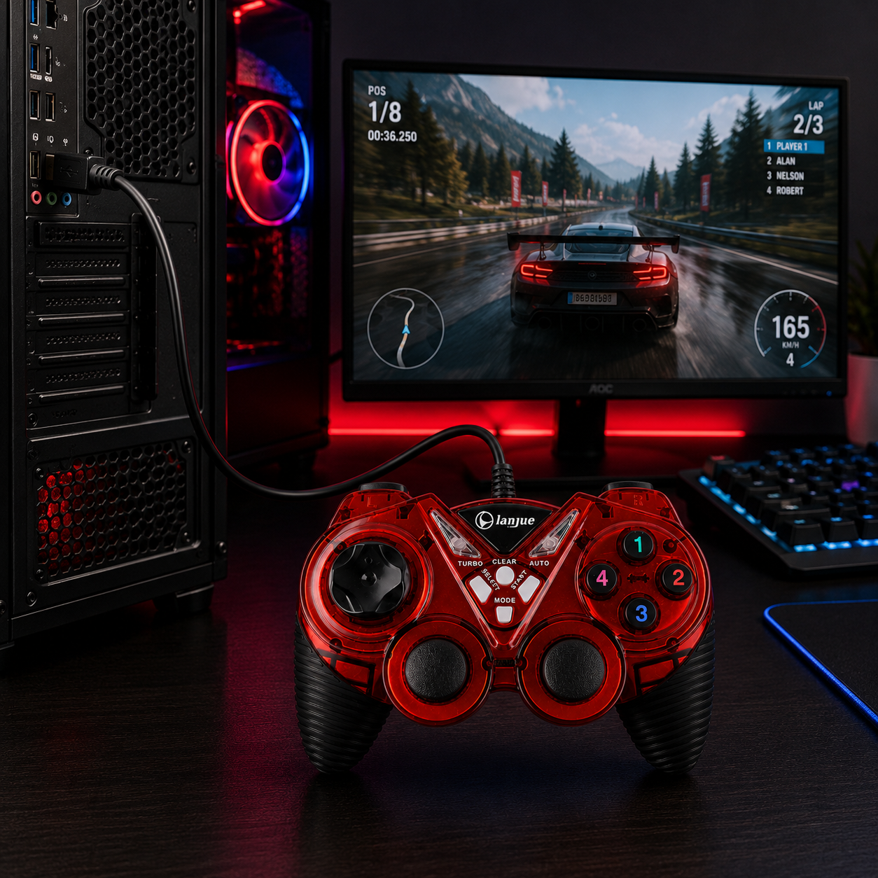 L2000 USB Wired Game Controller for PC | Dual Shock Gamepad