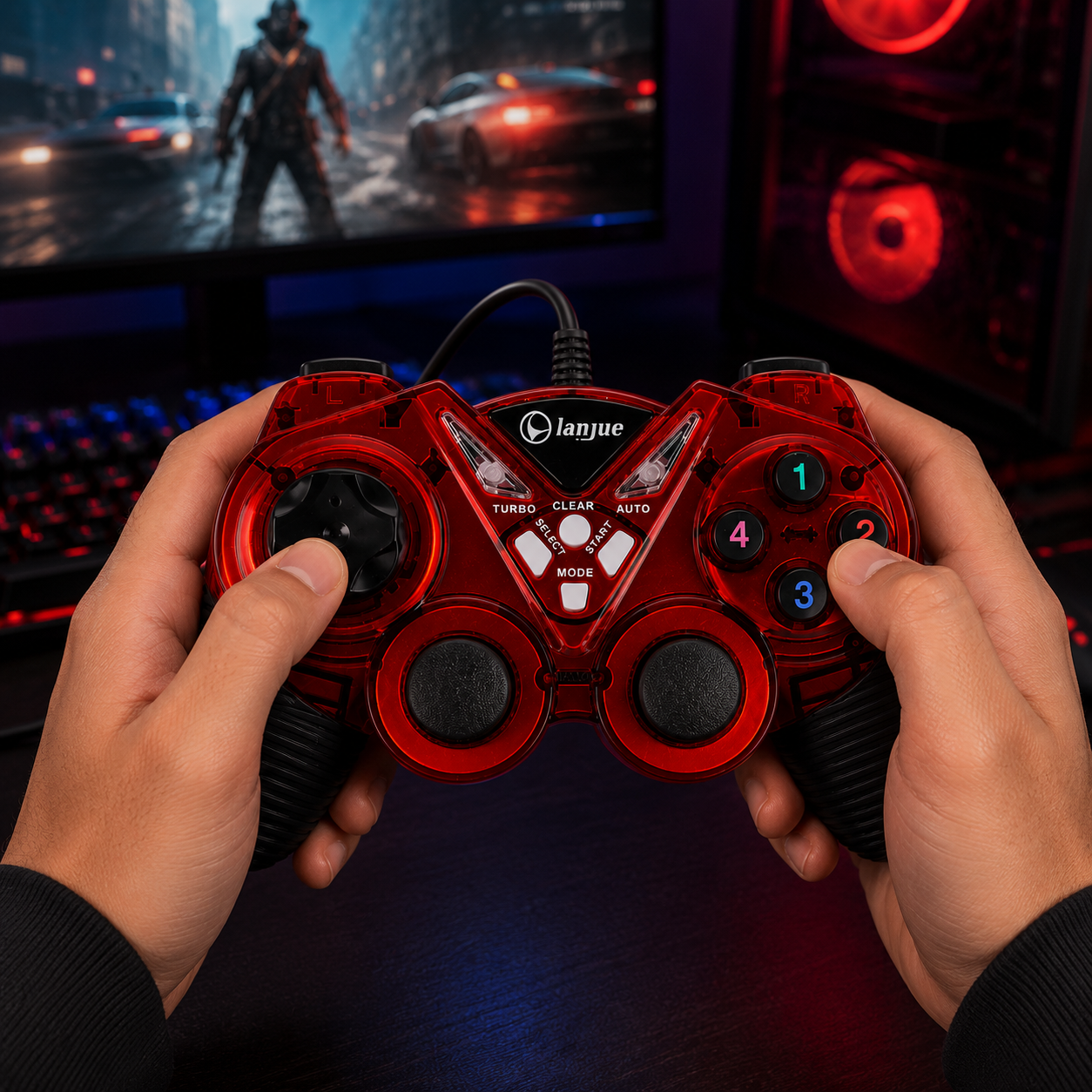 L2000 USB Wired Game Controller for PC | Dual Shock Gamepad