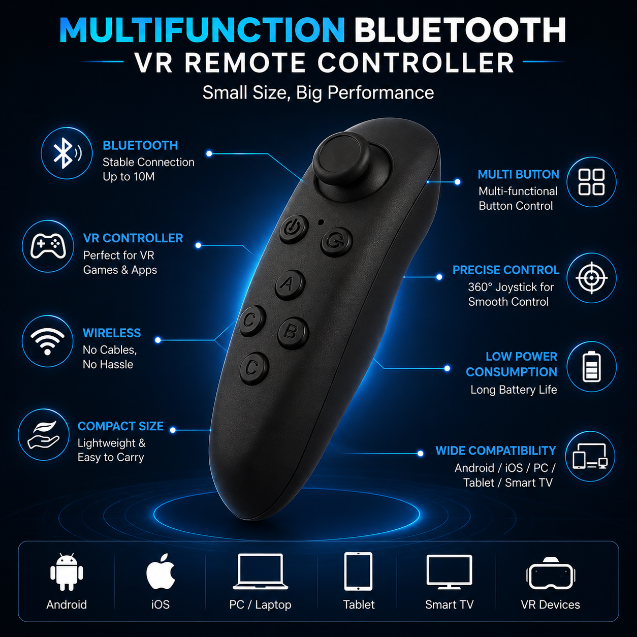 Wireless Bluetooth VR Gamepad Controller for Android & iPhone