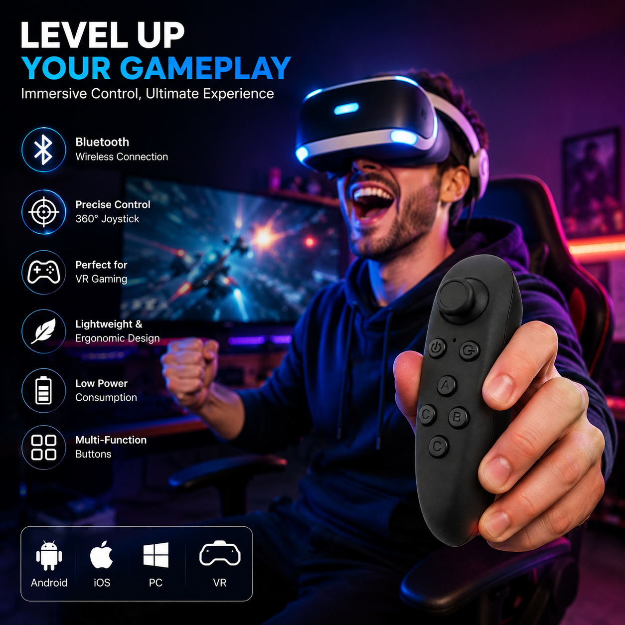 Wireless Bluetooth VR Gamepad Controller for Android & iPhone
