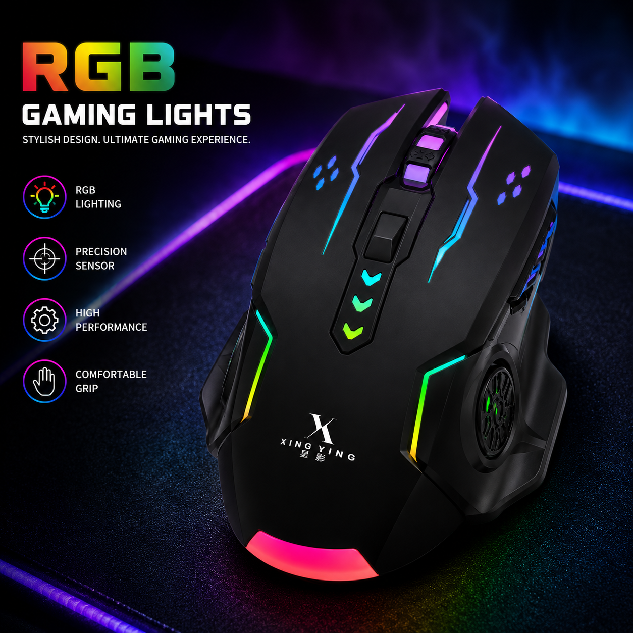 RGB Wired Gaming Mouse with LED Lights | 6 Button USB Mouse