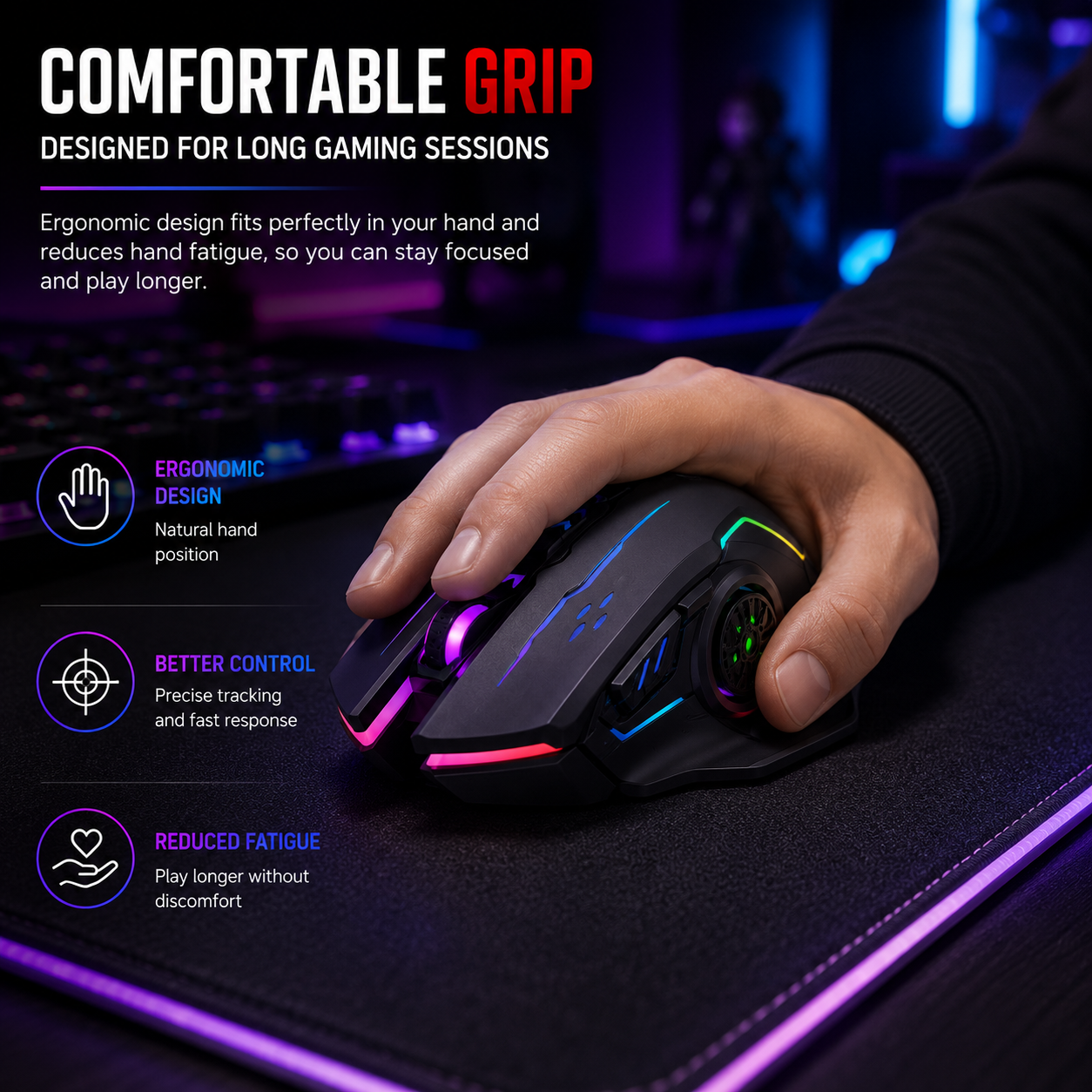 RGB Wired Gaming Mouse with LED Lights | 6 Button USB Mouse