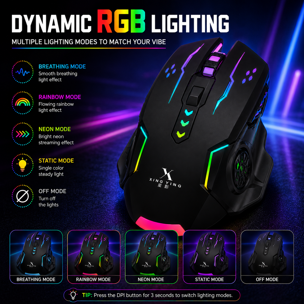 RGB Wired Gaming Mouse with LED Lights | 6 Button USB Mouse