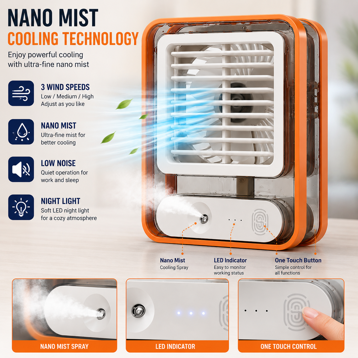 Portable USB Mini Air Cooler Fan with Mist Spray Rechargeable