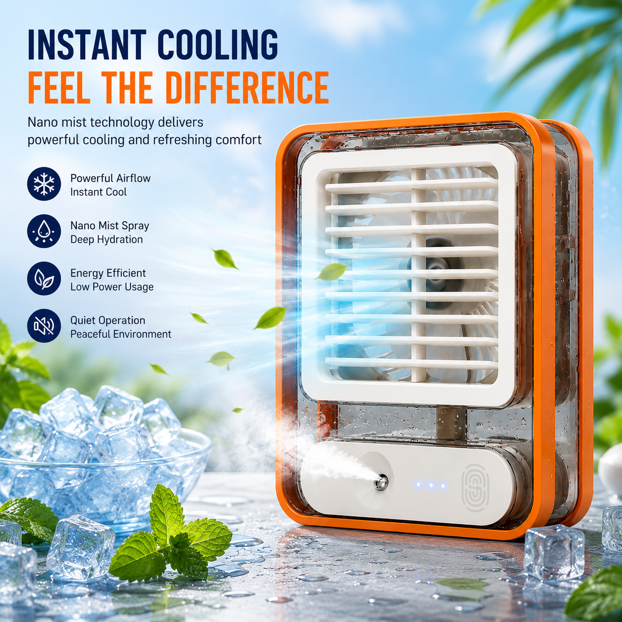 Portable USB Mini Air Cooler Fan with Mist Spray Rechargeable
