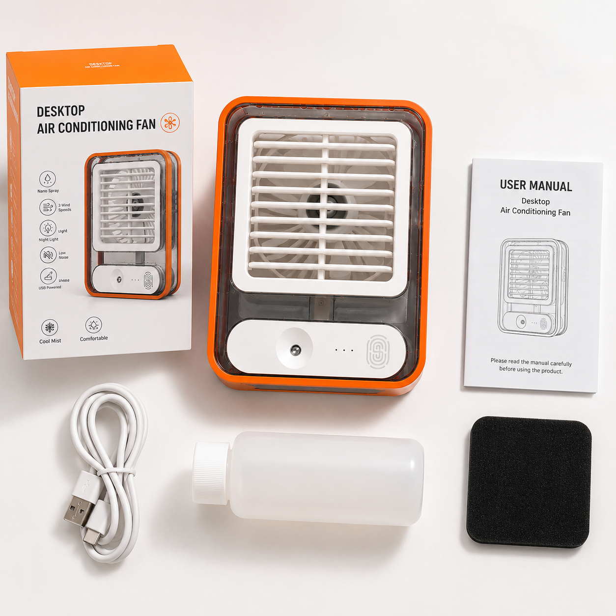 Portable USB Mini Air Cooler Fan with Mist Spray Rechargeable