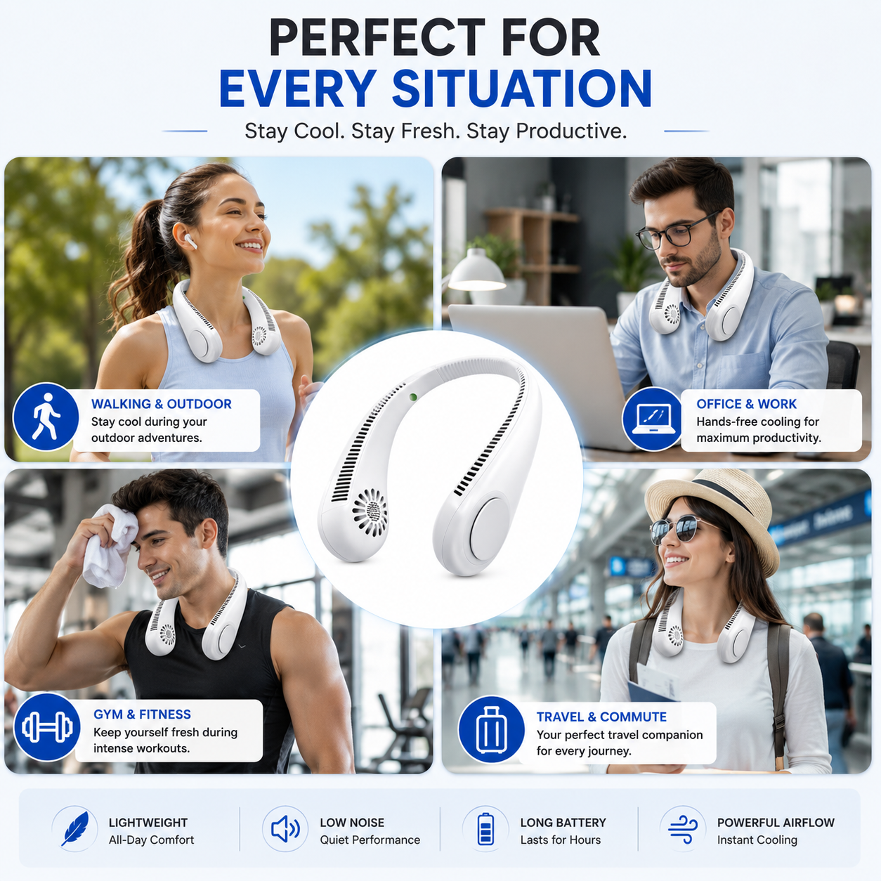 Portable USB Rechargeable Neck Fan | Bladeless Personal Fan