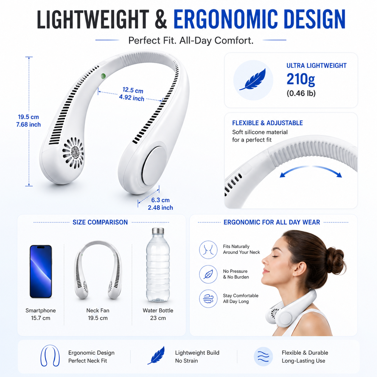 Portable USB Rechargeable Neck Fan | Bladeless Personal Fan