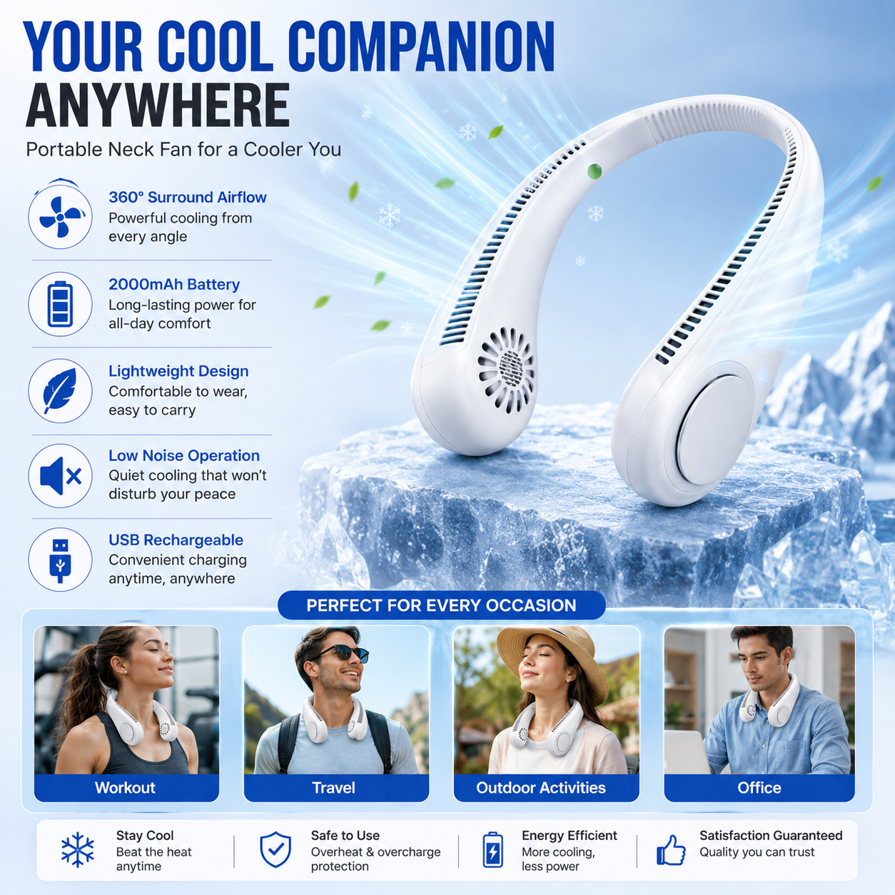 Portable USB Rechargeable Neck Fan | Bladeless Personal Fan