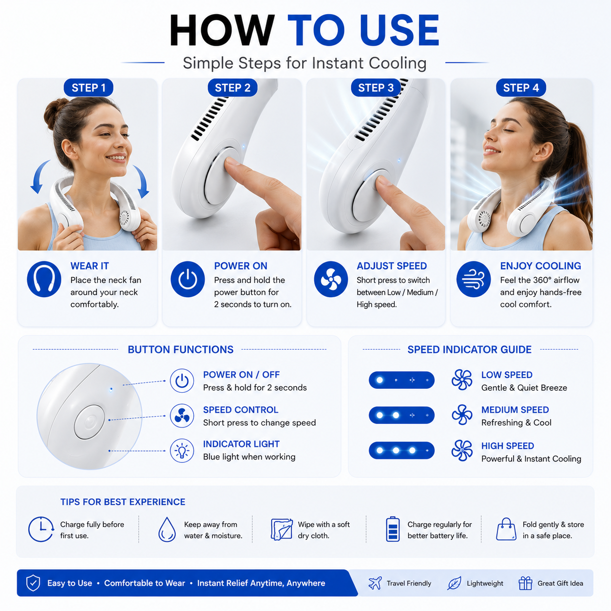Portable USB Rechargeable Neck Fan | Bladeless Personal Fan