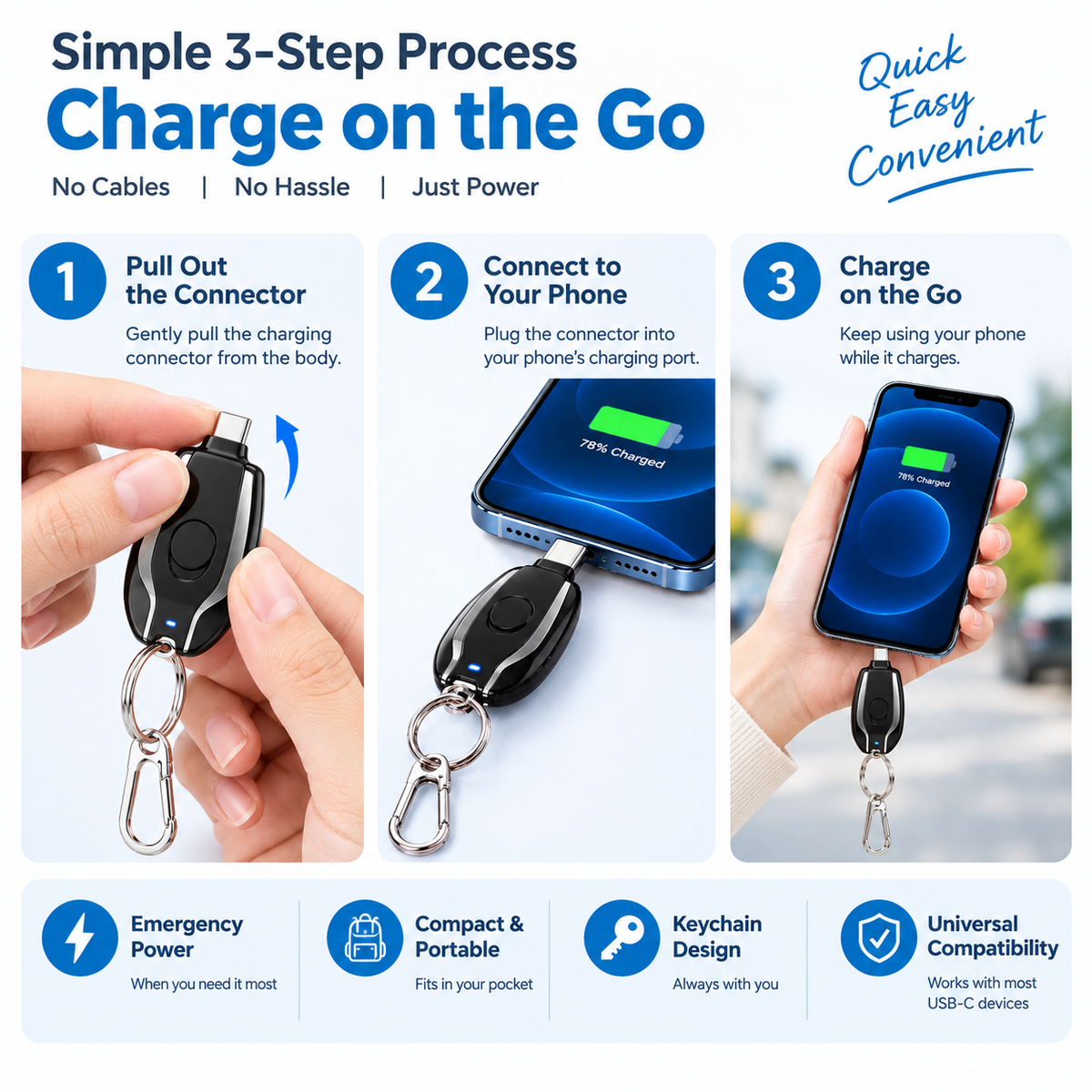 Emergency Keychain Portable Charger Mini Type-C Power Bank