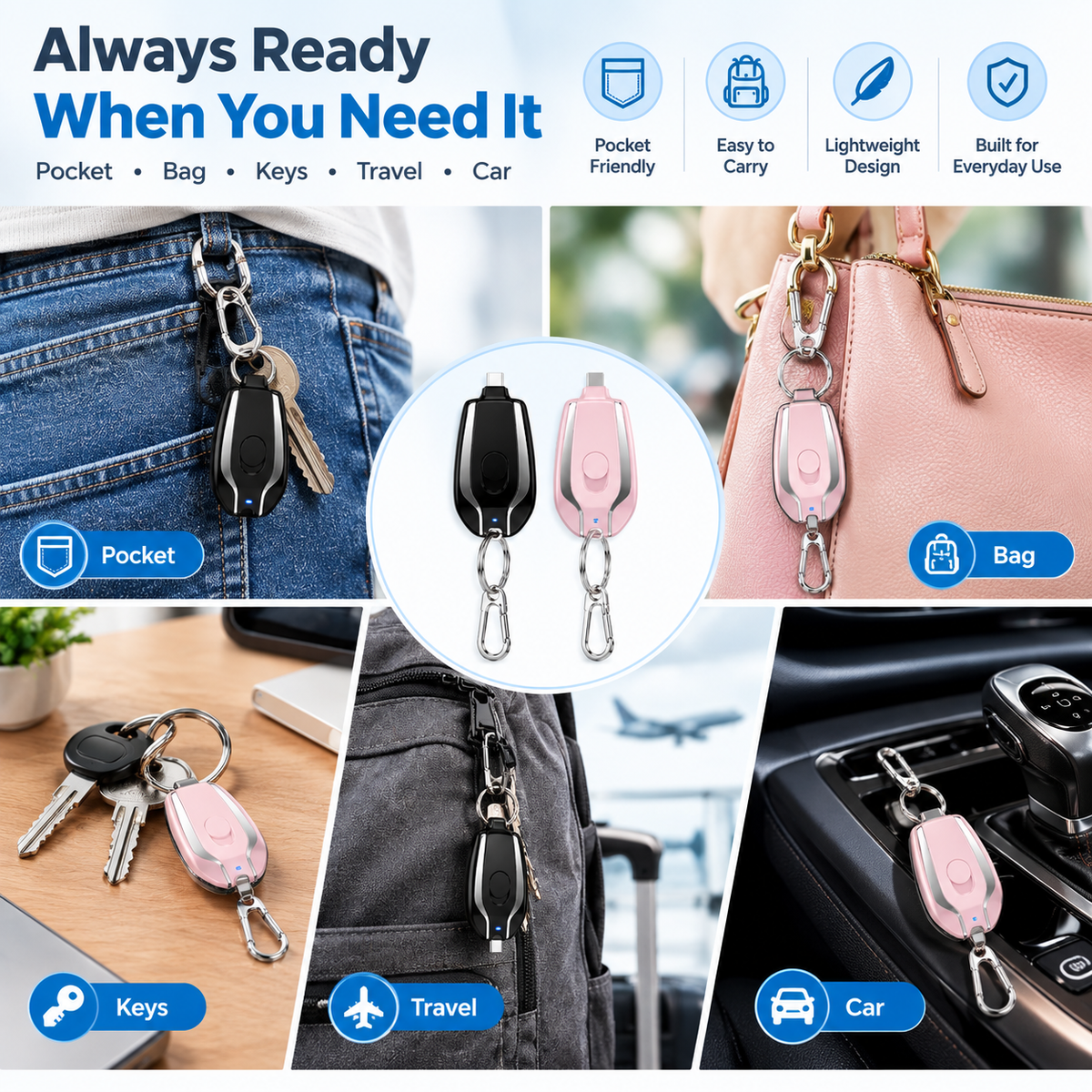 Emergency Keychain Portable Charger Mini Type-C Power Bank