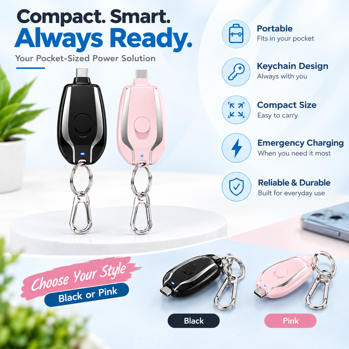 Emergency Keychain Portable Charger Mini Type-C Power Bank