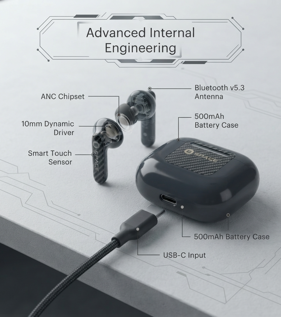T6 ENC TWS Wireless Bluetooth Earbuds with Noise Cancellation