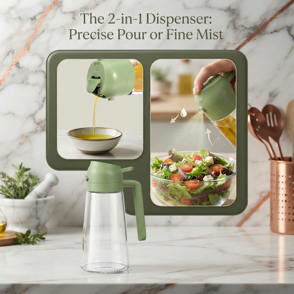 2-in-1 Oil Spray Bottle 470ml | Glass Oil Sprayer for Kitchen