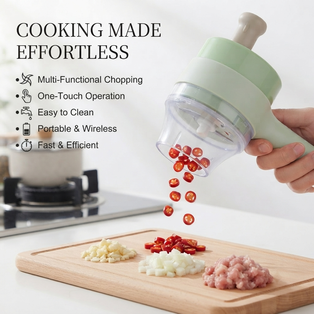4 in 1 Electric Vegetable Cutter | USB Rechargeable Food Chopper