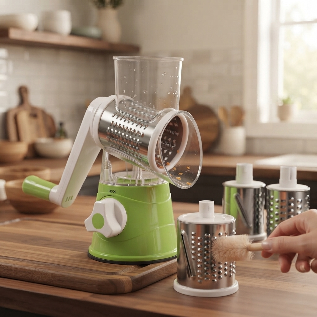 Manual Rotary Vegetable Cutter | 3 Blade Drum Slicer & Grater