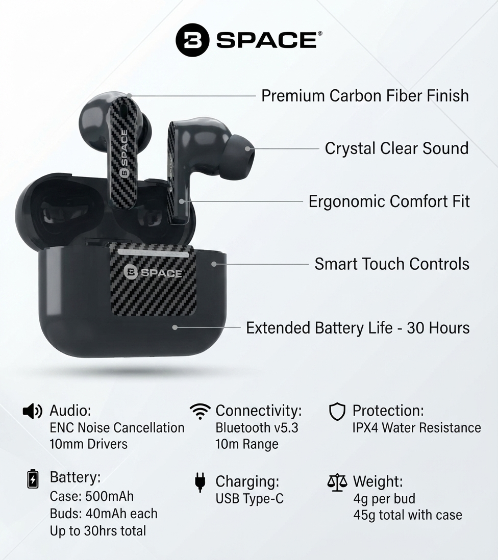 T6 ENC TWS Wireless Bluetooth Earbuds with Noise Cancellation